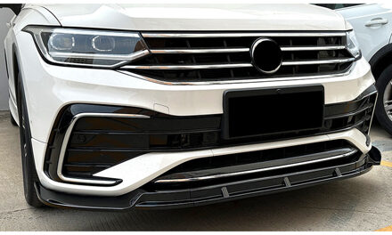 Volkswagen Voorspoilerlip passend voor Volkswagen Tiguan II R-Line Facelift 2020-2024 (Glanzend Zwart ABS) DXVVW31