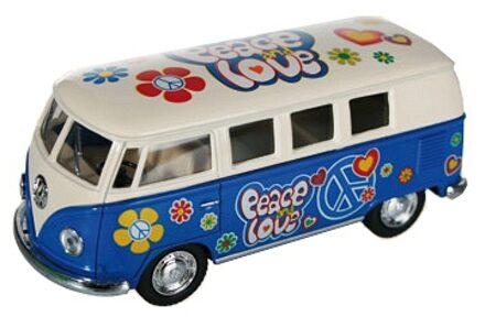 Volkswagen VW model T1 auto busje - hippie style - blauw - 12 cm - terugtrek motor - Speelgoed auto's