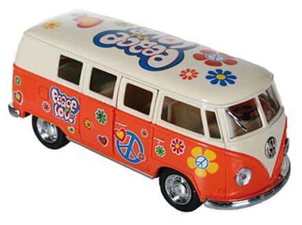 Volkswagen VW model T1 auto busje - hippie style - oranje - 12 cm - terugtrek motor