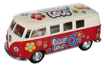 Volkswagen VW model T1 auto busje - hippie style - rood - 12 cm - terugtrek motor - Speelgoed auto's