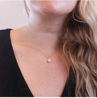 Volle Maan Parel Ketting en Hanger - Imitatie Parel Wit & Goud