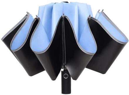 Volledig Automatische Paraplu Winddicht Anti-Uv Opvouwbare Paraplu Nacht Reflecterende Strip Auto Reverse Paraplu Voor Vrouwen blauw