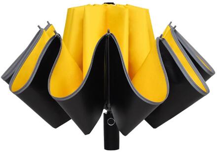 Volledig Automatische Paraplu Winddicht Anti-Uv Opvouwbare Paraplu Nacht Reflecterende Strip Auto Reverse Paraplu Voor Vrouwen geel