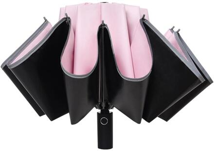 Volledig Automatische Paraplu Winddicht Anti-Uv Opvouwbare Paraplu Nacht Reflecterende Strip Auto Reverse Paraplu Voor Vrouwen roze