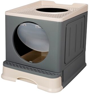 Volledig Gesloten Huisdier Wc Top-Entry Plastic Kattenbak Opvouwbare Lade Ondersteek Kitten Indoor Deodorant Schoonmaken Bassin Zandbak grijs