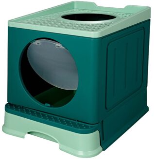 Volledig Gesloten Huisdier Wc Top-Entry Plastic Kattenbak Opvouwbare Lade Ondersteek Kitten Indoor Deodorant Schoonmaken Bassin Zandbak groen