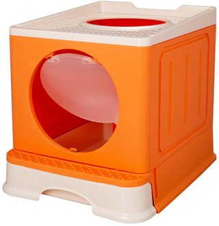 Volledig Gesloten Huisdier Wc Top-Entry Plastic Kattenbak Opvouwbare Lade Ondersteek Kitten Indoor Deodorant Schoonmaken Bassin Zandbak oranje