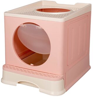 Volledig Gesloten Huisdier Wc Top-Entry Plastic Kattenbak Opvouwbare Lade Ondersteek Kitten Indoor Deodorant Schoonmaken Bassin Zandbak Roze
