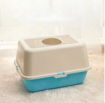 Volledig Gesloten Kattenbak Huisdier Ondersteek Anti Splash Grote Kattenbak Top In Zand Doos Ontgeuringseffect Lade Sturen Kat kattenbakvulling Schop blauw