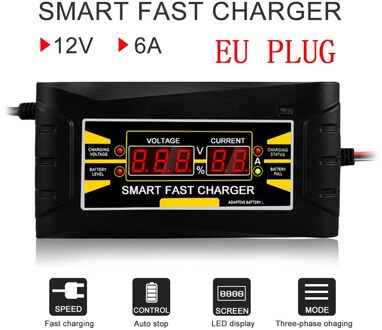 Volledige Automatische Auto Batterij Lader 150V/250V Naar 12V 6A Smart Fast Power Opladen Voor Nat droog Lood-zuur Digitale Lcd Display 12V 6A EU plug