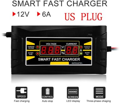 Volledige Automatische Auto Batterij Lader 150V/250V Naar 12V 6A Smart Fast Power Opladen Voor Nat droog Lood-zuur Digitale Lcd Display 12V 6A US plug