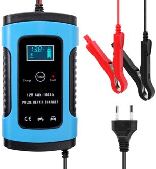 Volledige Automatische Auto Battery Charger 110 V-220 V Naar 12V 6A Intelligente Snelle Power Opladen Nat Droog lood-zuur Digitale Lcd Display blauw EU plug