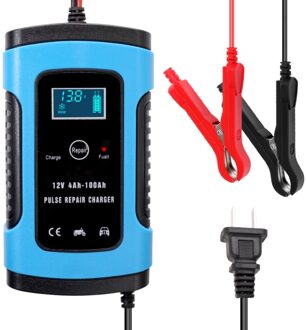 Volledige Automatische Auto Battery Charger 110 V-220 V Naar 12V 6A Intelligente Snelle Power Opladen Nat Droog lood-zuur Digitale Lcd Display blauw US plug