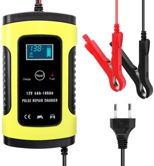 Volledige Automatische Auto Battery Charger 110 V-220 V Naar 12V 6A Intelligente Snelle Power Opladen Nat Droog lood-zuur Digitale Lcd Display geel EU plug