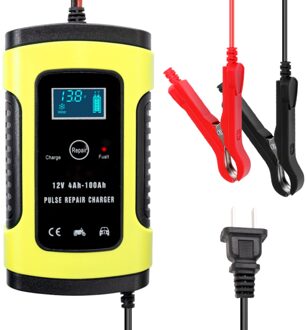Volledige Automatische Auto Battery Charger 110 V-220 V Naar 12V 6A Intelligente Snelle Power Opladen Nat Droog lood-zuur Digitale Lcd Display geel US plug