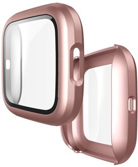 Volledige Cover Glas Case Voor Fitbit Versa 2 Hard Pc Plated Screen Protector Robuuste Beschermende Cover Voor Fit Bit Versa 2 Horloge roos goud