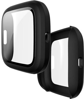 Volledige Cover Glas Case Voor Fitbit Versa 2 Hard Pc Plated Screen Protector Robuuste Beschermende Cover Voor Fit Bit Versa 2 Horloge zwart