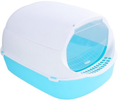 Volledige Gesloten Kat Plastic Kattenbak Deodorant Huisdier Kitten Anti Splash Wc Indoor Schoon Zand Ondersteek Wastafel Reiniging Katten Supplies Blauw