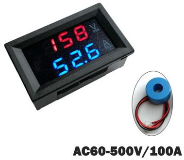 Volt Amp Meter Ac 60-500V Voltmeter Amperemeter 0.28in Inch Led Dual Display 2 In1 Spanning Stroomsterkte Gauge 100A