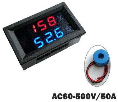 Volt Amp Meter Ac 60-500V Voltmeter Amperemeter 0.28in Inch Led Dual Display 2 In1 Spanning Stroomsterkte Gauge 50A
