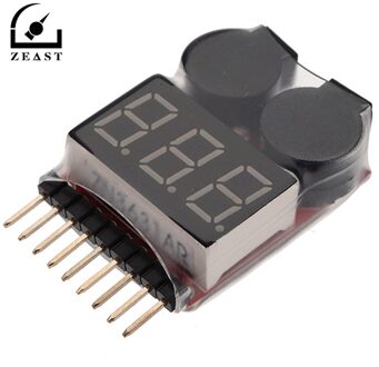 Voltage monitor 1-8S Lipo/Li-Ion/Fe Batterij Voltage 2IN1 Tester Low Voltage Buzzer Alarm 3.7 -30V 3.9cm x 2.4cm x 0.9 cm.