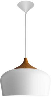 Voltige hanglamp, wit met houten detail wit, lichtbruin