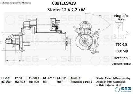 Volvo Starter Volvo 2.2 kw 0001109439