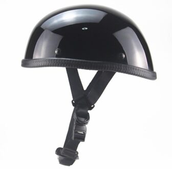 Volwassen Cap Half Helm Vintage Slip Half Gezicht Helm Retro Duitse Stijl Chopper Cruiser Helm Motorfiets Accessoires helder zwart / L