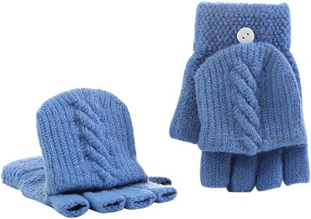 Volwassen Kids Vingerloze Handschoenen Effen Half Vinger Gebreide Wanten Winter Zachte Unisex Basic Handschoenen Vrouwen Mannen Guantes Blauw