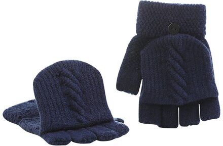 Volwassen Kids Vingerloze Handschoenen Effen Half Vinger Gebreide Wanten Winter Zachte Unisex Basic Handschoenen Vrouwen Mannen Guantes marine