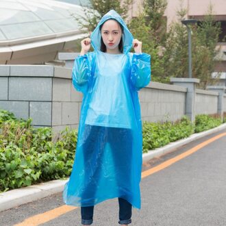Volwassen Wegwerp Regenjas Emergency Waterdichte Regenjas Wandelen Camping Hood Poncho Motorfiets Regenkleding Draagbare Regen Jas Blauw
