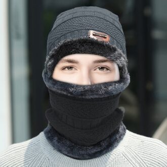 Volwassen Winter Thermische Pluche Breien Muts Sjaal Wollen Cap Fietsen Winddicht Cap Vrouwen Mannen Twee Stuk Pak Czapka Ik szalik Damski grijs