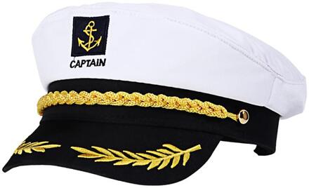 Volwassen Yacht Boot Sailor Captain Kostuum Hoed Cap Marine Marine Admiraal Geborduurde Captain's Cap (Wit)