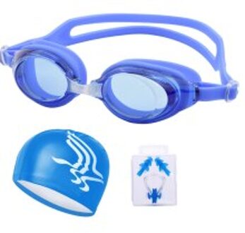 Volwassenen Zwemmen Bril Recept Zwemmen Bril Kinderen Zwembril Masker Met Badmuts Oordoppen Blauw