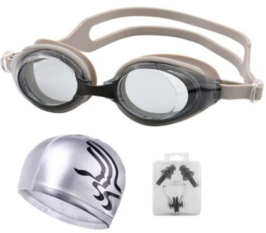 Volwassenen Zwemmen Bril Recept Zwemmen Bril Kinderen Zwembril Masker Met Badmuts Oordoppen Grijs