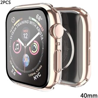 Voor Apple Horloge 1/2/3/4/5/6/Se 2 Stuks Hard Pc case 38/40/42/44Mm Met Gehard Glas Screen Protector-Een Integraal Beschermhoes 40mm