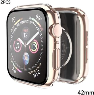 Voor Apple Horloge 1/2/3/4/5/6/Se 2 Stuks Hard Pc case 38/40/42/44Mm Met Gehard Glas Screen Protector-Een Integraal Beschermhoes 42mm