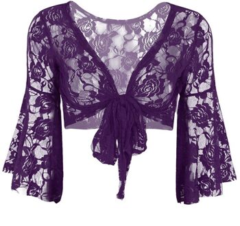 Voor Avond Trouwjurken Wrap Womens Lange Flare Mouw Vlinder Kant Top Schouderophalen Mode Cover Up Open Vest Wraps paars