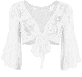 Voor Avond Trouwjurken Wrap Womens Lange Flare Mouw Vlinder Kant Top Schouderophalen Mode Cover Up Open Vest Wraps wit