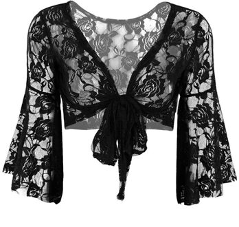 Voor Avond Trouwjurken Wrap Womens Lange Flare Mouw Vlinder Kant Top Schouderophalen Mode Cover Up Open Vest Wraps zwart