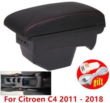 Voor Citroen C4 Armsteun Car Center Console Armsteun Doos Modificatie Accessoires Met Usb A1 rood lijn 3 usb