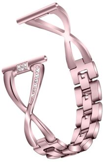 Voor Fitbit Versa3/Gevoel Smart Horloge X-Vorm Band Stalen Band Metalen Diamanten Bezaaid Horloge Band roos roze