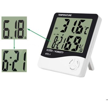 Voor HTC-1 Hoge nauwkeurigheid LCD Digitale Thermometer Hygrometer Indoor Elektronische Temperatuur-vochtigheidsmeter Klok Weerstation