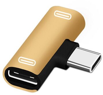 Voor Huawei P30 Pro Samsung S10 Plus Xiao Mi Mi 8 2 In 1 Type C Splitter Opladen Audio Adapter charger Luisteren Accessoires type C adapter goud