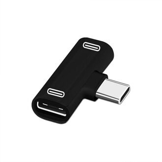 Voor Huawei P30 Pro Samsung S10 Plus Xiao Mi Mi 8 2 In 1 Type C Splitter Opladen Audio Adapter charger Luisteren Accessoires type C adapter zwart