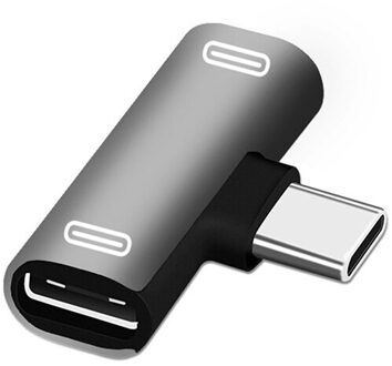 Voor Huawei P30 Pro Samsung S10 Plus Xiao Mi Mi 8 2 In 1 Type C Splitter Opladen Audio Adapter charger Luisteren Accessoires TypeC adapter zilver