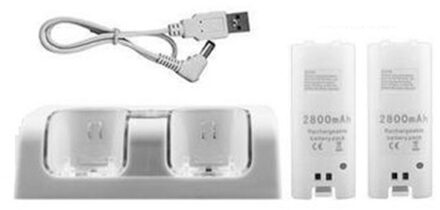 Voor Nintend Wii Remote Controller Charger Opladen Dock Station + 2 Batterijen Game Accessoires wit two batteries