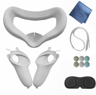 Voor Oculus Quest 2 Controller Handvat Cover Antislip Zachte Siliconen Mouwen Eye Pad Lens Beschermhoes Vr Handvat set Accessoires wit