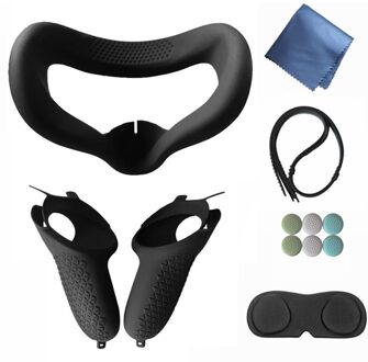 Voor Oculus Quest 2 Controller Handvat Cover Antislip Zachte Siliconen Mouwen Eye Pad Lens Beschermhoes Vr Handvat set Accessoires zwart