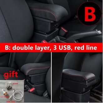 Voor Peugeot 207 Armsteun Doos Auto Centrale Armsteun Opbergdoos Accessoires B zwart rood lijn